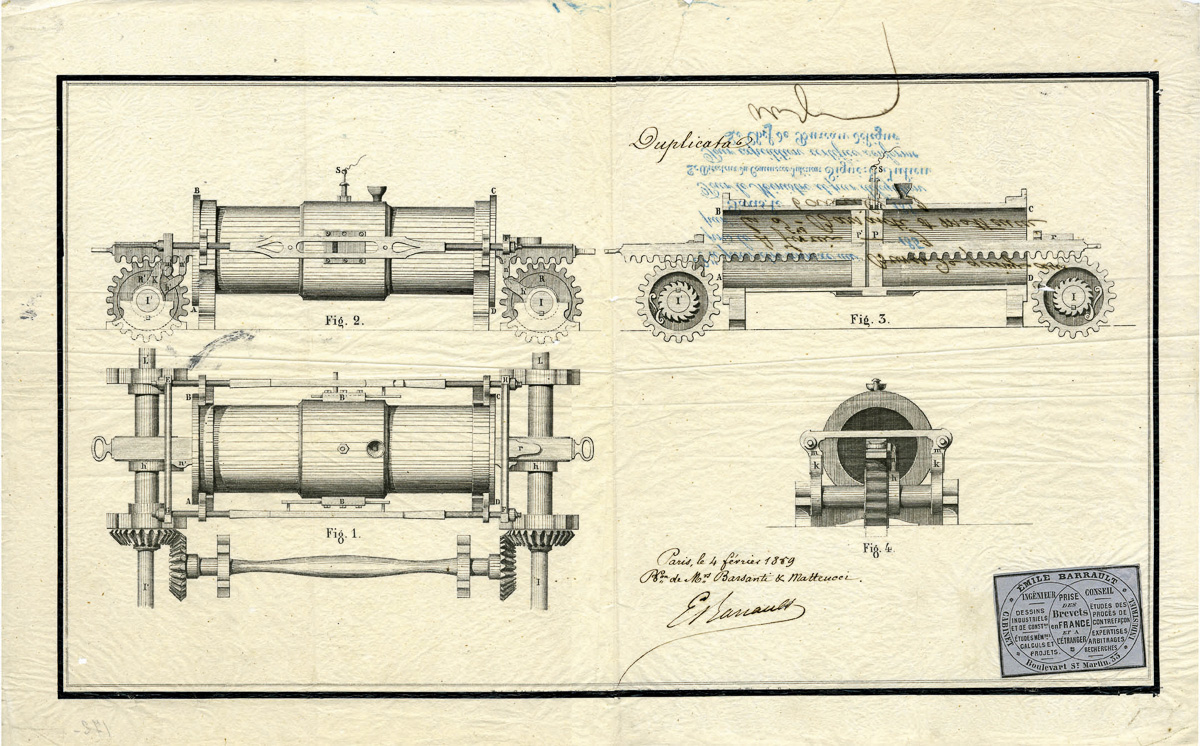 Progetto del motore a stantuffi contrapposti del 1858