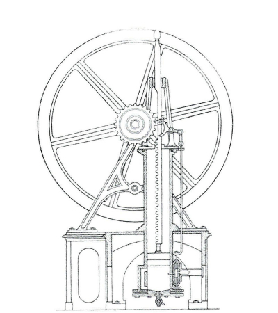 Sezione del motore Barasnti e Matteucci conforme alla descrizione "Benini" del 1856